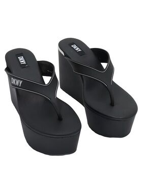 DKNY Womens Trina Platform Wedge T-Strap Sandal Black Size 8M